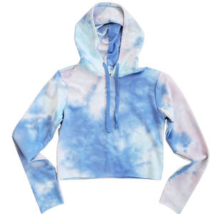 New Wildfox XL Ivy Tie Dye Crop Hoodie Pullover Sweatshirt Blue Cotton Blend